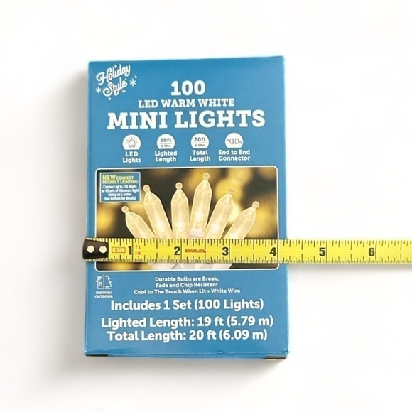 NWT Warm White Mini LED Lights - 20ft String Lights 100 Mini Bulbs- White String - Picture 6 of 7